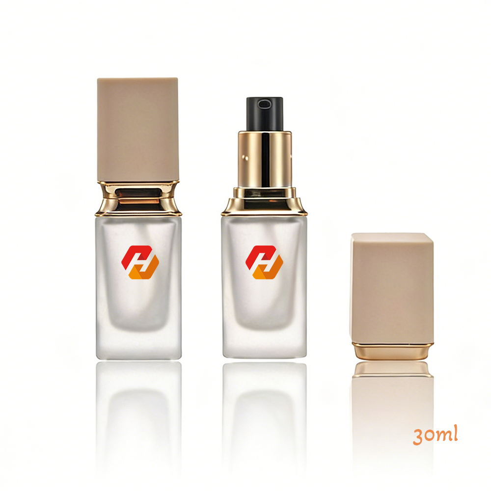 Square Foundation Bottle with Pump | 30ml Matte Glass Cosmetics Jar | Hyrun - Image 3