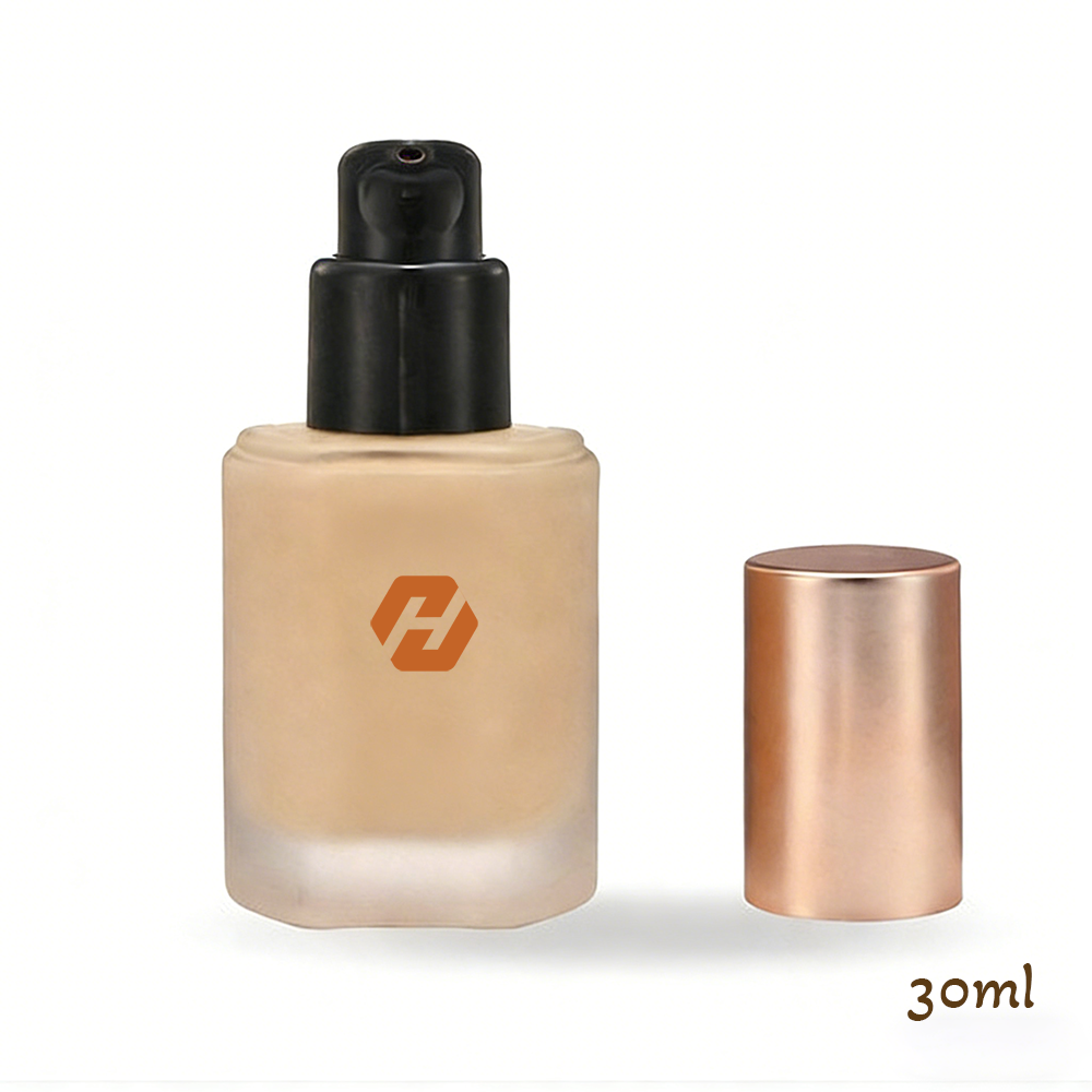 Frosted Glass Square Concealer Bottle 30ml with Precision PP Pump and Rose Gold Cap | Hyrun